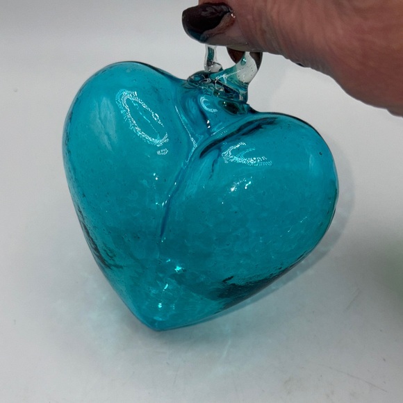 Set Of 2 Hand Blown Glass Heart Art Decor Set Suncatcher/ Ornaments - Picture 2 of 7